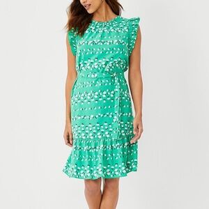 Ann Taylor Flutter Sleeve Belted Floral Dress